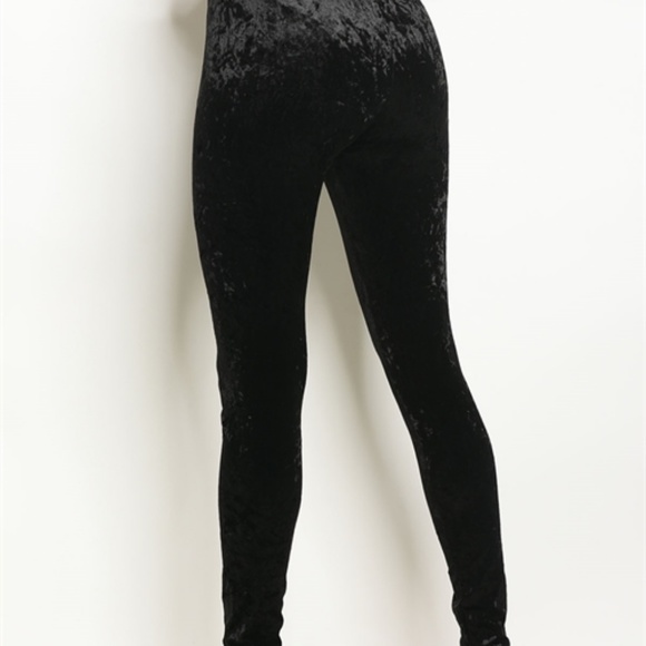Black High Waist Velvet Leggings - Picture 3 of 3